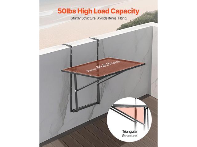 Balcony Hanging Table, 19 x 24 in Metal Folding Balcony Railing Table, Outdoor Balcony Bar Table for Railings, 5-Level Adjustable, Fit Railing from...