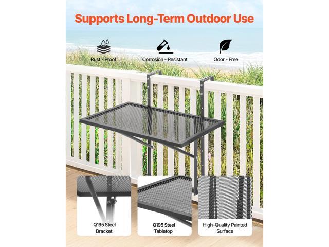 Balcony Hanging Table, 19 x 24 in Metal Folding Balcony Railing Table, Outdoor Balcony Bar Table for Railings, 5-Level Adjustable, Fit Railing from...