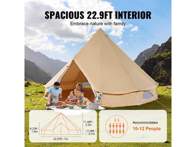 Canvas Bell Tent, 4 Seasons 7 m/22.97 ft Yurt Tent, Canvas Tent for Camping with Stove Jack, Breathable Tent Holds up to 12 People, Family Camping...