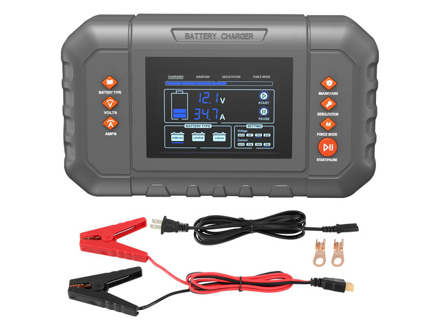 Smart Battery Charger, 35-Amp, Lithium LiFePO4 Lead-Acid (AGM / Gel / SLA) Car Battery Charger with LCD Display, Trickle Charger Maintainer...