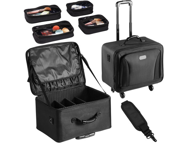 Rolling Makeup Train Case Large Storage 3 Tiers, Convenient Carry With Handle, Wheels, Strap, Professional Makeup Storage Organizer Box Make Up...