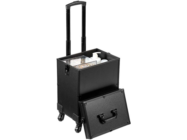 5 in 1 Professional Makeup Train Case Aluminum Cosmetic Case, Rolling Makeup Case Extra Large Trolley Makeup Travel Organizer, with 360° Swivel...