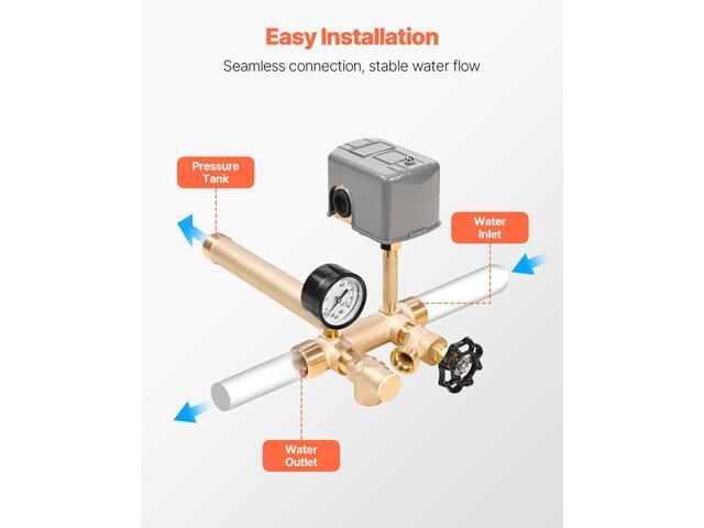 1' x 11' Well Pressure Tank Tee Kit, with 40/60PSI Switch, 7-Pieces Pure Brass Pressure Tank Installation Kit for Water Well, Fit Most Tanks with...
