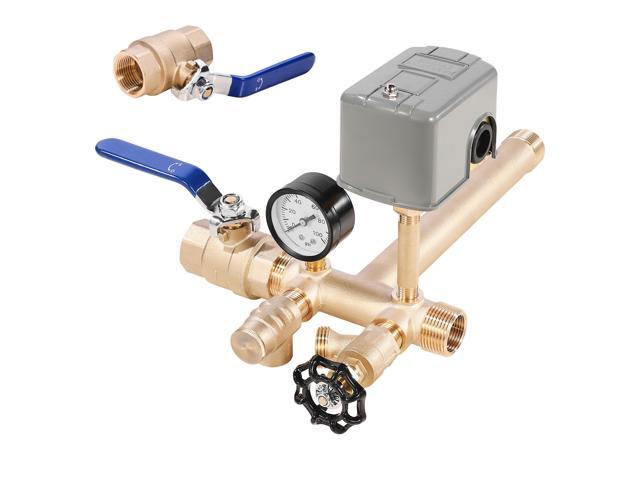 1' x 11' Well Pressure Tank Tee Kit, with 40/60PSI Switch, 8-Pieces Pure Brass Pressure Tank Installation Kit for Water Well, 1 in Gate Valve...
