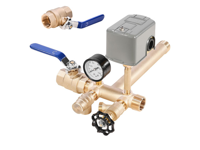 1' x 11' Well Pressure Tank Tee Kit, with 30/50PSI Switch, 8-Pieces Pure Brass Pressure Tank Installation Kit for Water Well, 1 in Gate Valve...
