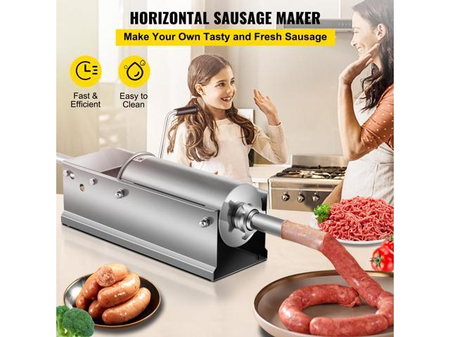 Manual Sausage Stuffer, 5 L / 11 LBS Horizontal Sausage Machine, Dual-Speed Meat Stuffer, Made of Food-Grade 304 Stainless Steel, Includes 5...