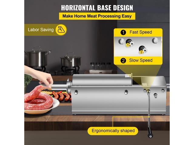 Manual Sausage Stuffer, 5 L / 11 LBS Horizontal Sausage Machine, Dual-Speed Meat Stuffer, Made of Food-Grade 304 Stainless Steel, Includes 5...