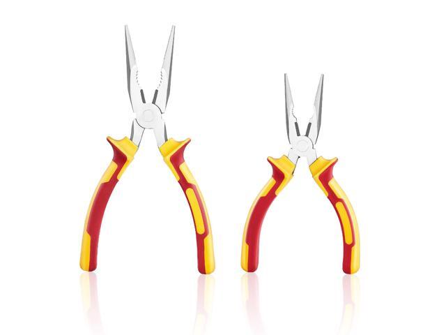 2-Piece Needle Nose Pliers, 8 in Long Needle Nose Plier and 6 in Small Needle Nose Plier, 45 Steel and TPR Handle, for Wire Wrapping, Handmade...