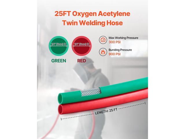 Oxygen Acetylene Hose, 1/4-Inch x 25FT Oxy Acetylene Hose with 9/16'-18 LH/RH B Fittings, R Grade Welding Torch Twin Hose with 300PSI Maximum...