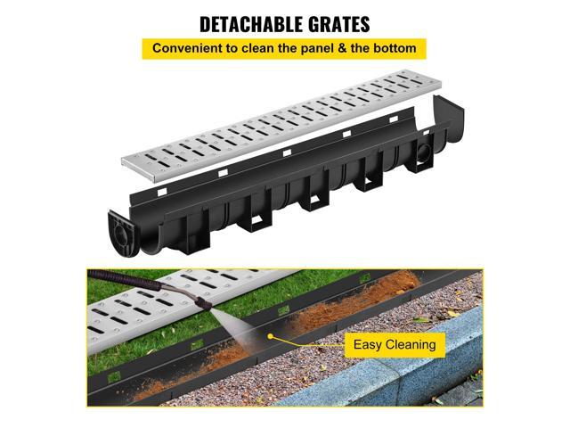 Trench Drain System, Channel Drain with Metal Grate, 5.9x5.1-Inch HDPE Drainage Trench, Black Plastic Garage Floor Drain, 3x39 Trench Drain Grate,...