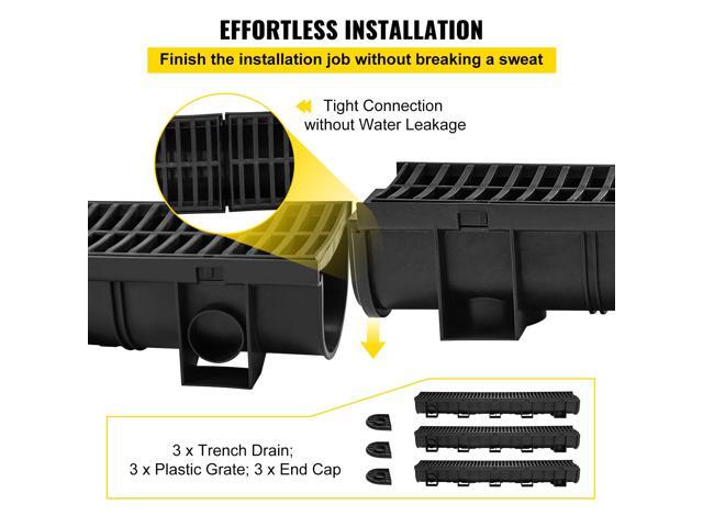 Trench Drain System,5.8x5.2x39.4-Inch HDPE Drainage Trench,Channel Drain with Plastic Grate,Black Plastic Garage Floor Drain,3x39 Trench Drain...