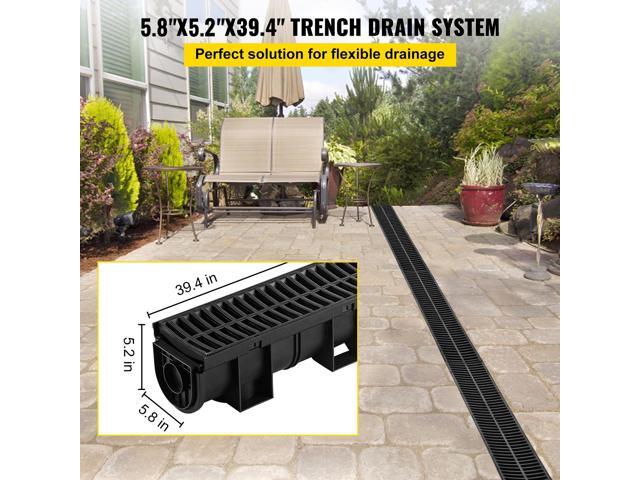 Trench Drain System,5.8x5.2x39.4-Inch HDPE Drainage Trench,Channel Drain with Plastic Grate,Black Plastic Garage Floor Drain,3x39 Trench Drain...