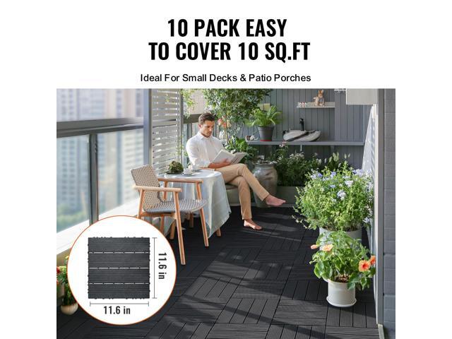 Interlocking Deck Tiles, 10 Pack,12'x12' 10 sq. ft Plastic Waterproof Outdoor Flooring All Weather Use, Patio Floor Decking Covering Tiles for...