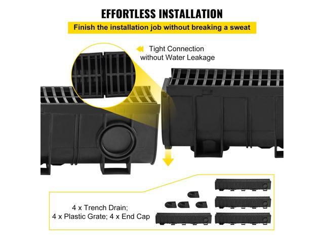 Trench Drain System, Channel Drain with Plastic Grate, 5.9x7.5-Inch HDPE Drainage Trench, Black Plastic Garage Floor Drain, 4x39 Trench Drain...