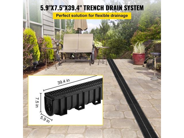 Trench Drain System, Channel Drain with Plastic Grate, 5.9x7.5-Inch HDPE Drainage Trench, Black Plastic Garage Floor Drain, 4x39 Trench Drain...