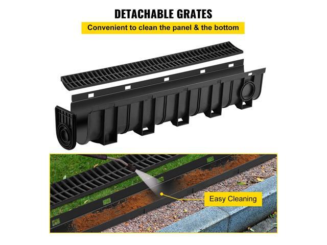 Trench Drain System, Channel Drain with Plastic Grate, 5.9x7.5-Inch HDPE Drainage Trench, Black Plastic Garage Floor Drain, 5x39 Trench Drain...