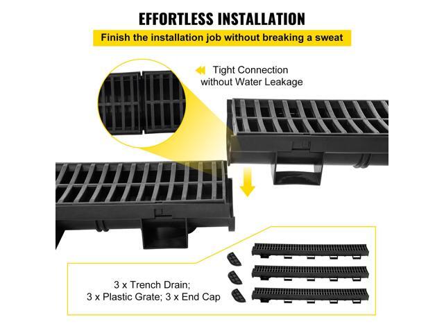 Trench Drain System, Channel Drain with Plastic Grate, 5.7x3.1-Inch HDPE Drainage Trench, Black Plastic Garage Floor Drain, 3x39 Trench Drain...