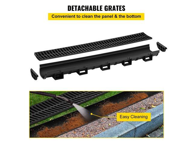 Trench Drain System, Channel Drain with Plastic Grate, 5.7x3.1-Inch HDPE Drainage Trench, Black Plastic Garage Floor Drain, 3x39 Trench Drain...