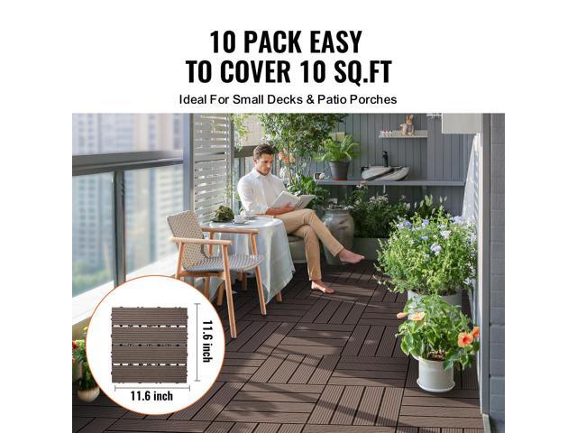 Interlocking Deck Tiles Plastic Wood, 27 Pack,12'x12' 27 sq. ft Waterproof Outdoor Flooring All Weather Use, Patio Floor Decking Covering Tiles for...