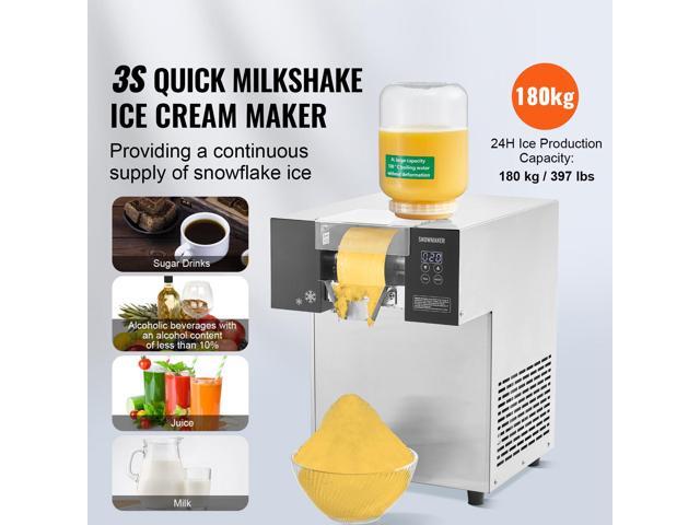 Commercial Snowflake Ice Machine, 397LBS/24H Snowflake Ice Maker, Stainless Steel Ice Shaver Machine, Electric Snow Cone Maker, Air Cooling System...