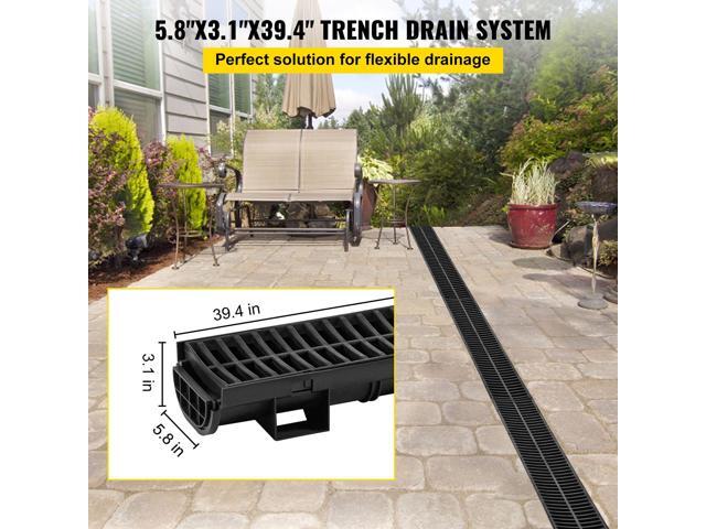 Trench Drain System, Channel Drain with Plastic Grate, 5.8x3.1-Inch HDPE Drainage Trench, Black Plastic Garage Floor Drain, 6x39 Trench Drain...