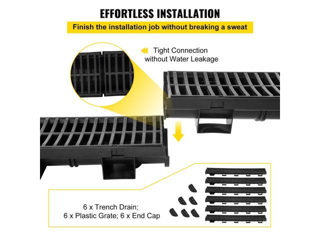 Trench Drain System, Channel Drain with Plastic Grate, 5.8x3.1-Inch HDPE Drainage Trench, Black Plastic Garage Floor Drain, 6x39 Trench Drain...