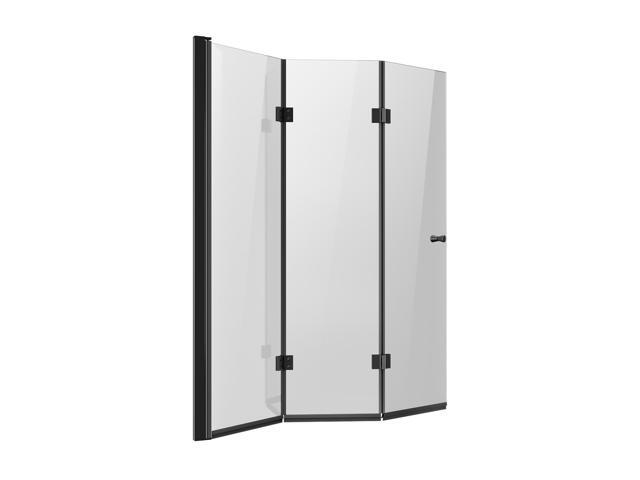 Bathtub Shower Door, 51 in. W x 56 in. H, Frameless Foldable Hinged Shower Door, Tri-Fold Shower Glass Door with 1/4 in Tempered Glass Door,...