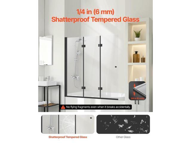 Bathtub Shower Door, 51 in. W x 56 in. H, Frameless Foldable Hinged Shower Door, Tri-Fold Shower Glass Door with 1/4 in Tempered Glass Door,...
