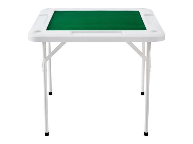 Mahjong Table, 4 Player Folding Domino Table with Wear-Resistant Green Tabletop, Portable Square Card Table with 4 Cup Holders & 4 Chip Trays for...