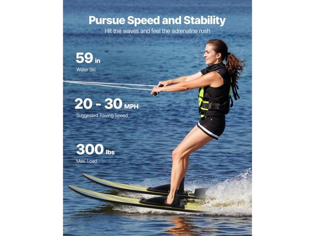 59' Water Skis, Adult Water Ski with X-7 Adjustable Horseshoe Bindings & Padded Rear Toe Plate, High-gloss UV Coating Waterskis Combo for Adults...