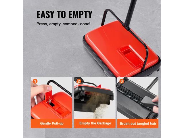 Carpet Sweeper Manual, Floor Sweeper with 300 ml Dustbin Capacity Easy to Empty, 6.7 inch Cleaning Width for Home Office Carpets Pet Hair Dust, Red