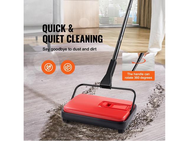 Carpet Sweeper Manual, Floor Sweeper with 300 ml Dustbin Capacity Easy to Empty, 6.7 inch Cleaning Width for Home Office Carpets Pet Hair Dust, Red