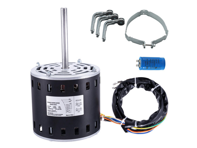 3/4HP Furnace Blower Motor, 208/230V 3.85Amps, 1075RPM 5 Speeds, CW/CCW Rotation, 48 Frame 4.8' Shaft Length, 10F/450V Capacitor + 11' Hold Hoop