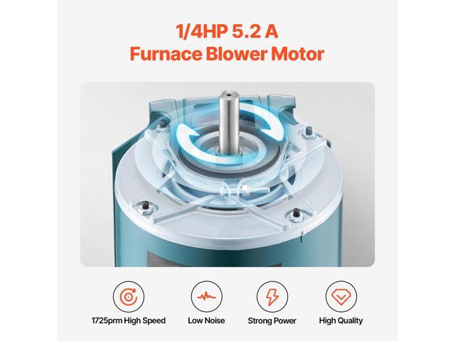 VEVOR 1/4HP Furnace Blower Motor 1725RPM, 115V 5.2A Belt Drive Blower Motor Single Phase - 0.39' Shaft Diameter, 0.78' Shaft Length, CW/CCW Rotation