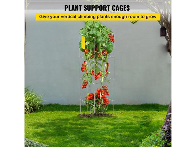 Tomato Cages, 11.8/' x 11.8/' x 46.1/', 5 Packs Square Plant Support Cages, Silver PVC-Coated Steel Tomato Towers for Climbing Vegetables, Plants,...