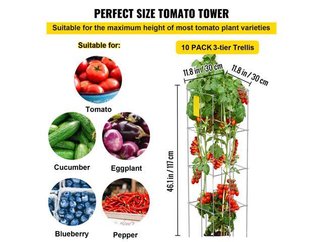 Tomato Cages, 11.8/' x 11.8/' x 46.1/', 10 Packs Square Plant Support Cages, Silver PVC-Coated Steel Tomato Towers for Climbing Vegetables, Plants,...