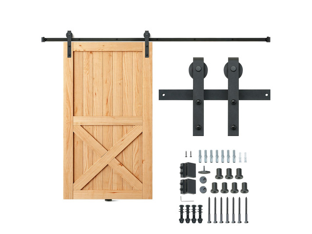 8FT Sliding Barn Door Hardware Kit, 330LBS Loading Heavy Duty Barn Door Track Kit for Single Door, Fit 3.7-4.3FT Wide and 1.3'-1.8' Thick Door...
