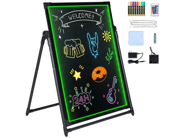 LED Message Writing Board, 32'x24' Illuminated Erasable Lighted Chalkboard, Neon Effect Menu Sign Board, Drawing Board with 8 Fluorescent Chalk...