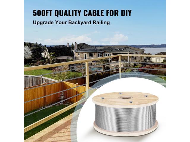 316 Stainless Steel Wire Rope 500ft Length, Steel Wire Cable 3/16 Inch, Steel Cable Railing Decking With 1x19 Strands Construction, 4700lbs...