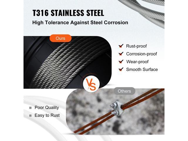316 Stainless Steel Wire Rope 500ft Length, Steel Wire Cable 3/16 Inch, Steel Cable Railing Decking With 1x19 Strands Construction, 4700lbs...