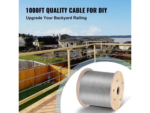 Stainless Steel Cable 3/16/'x 1000ft, T316 Marine Grade Deck Cable Railing, 1x19 Strands Construction Braided Aircraft Cable for Deck Rail String...