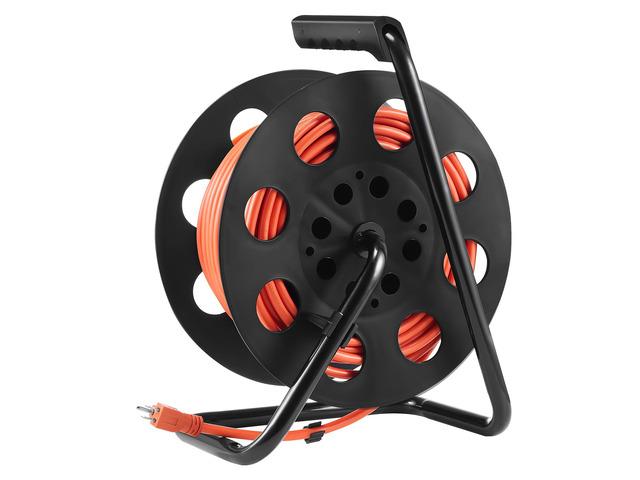 Extension Cord Reel, 100FT, with 4 Outlets and Dust Cover, Heavy Duty 12AWG SJTOW Power Cord, Manual Cord Reel with Portable Handle Circuit...