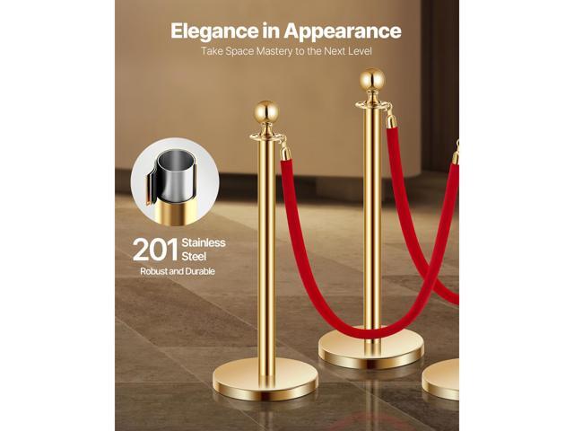 Stanchions and Velvet Ropes 6Pcs, Hollow Base with Stainless Steel Post, 4 Red Velvet Ropes and Posts, Crowd Control Barriers Gold Stanchions, Red...