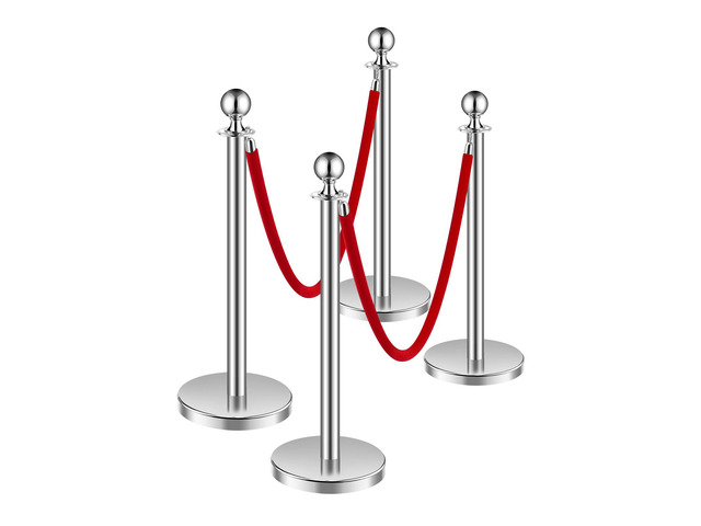 Stanchions and Velvet Ropes 4Pcs, Hollow Base with Stainless Steel Post, 2 Red Velvet Ropes and Posts, Crowd Control Barriers Silver Stanchions,...