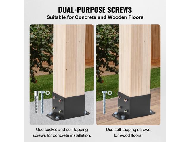 6x6 Post Base 4 Pcs, Inner Size 5.6'x5.6' Post Base Brackets, Heavy Duty Powder-Coated Post Anchor Matte Black Wood Post Brackets for Pavilion Deck...