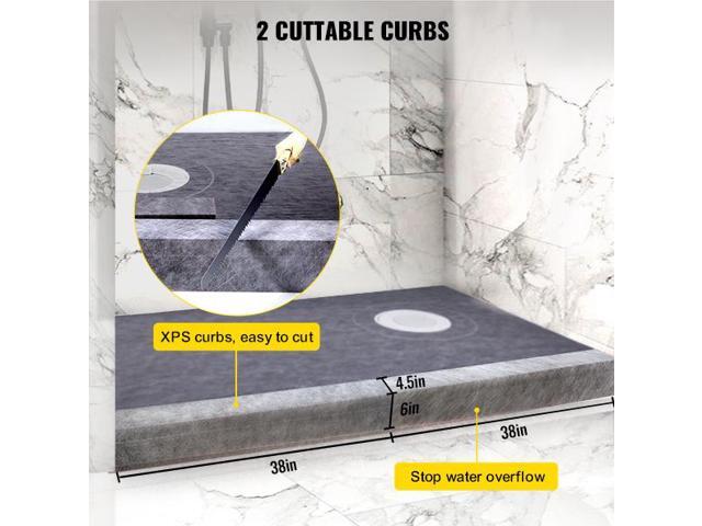 Shower Curb Kit, 38'x60' Watertight Shower Curb Overlay with 4/' ABS Offset Bonding Flange, 4/' Stainless Steel Grate, 2 Cuttable Shower Curb and...