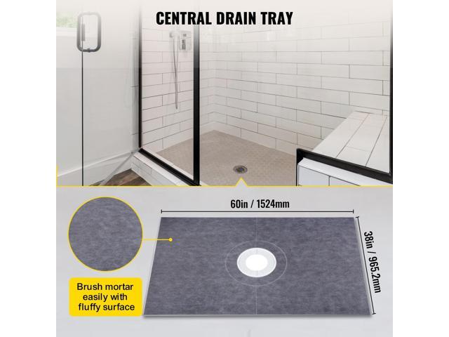 Shower Curb Kit, 38/'x60/' Watertight Shower Curb Overlay with 4/' PVC Central Bonding Flange, 4/' Stainless Steel Grate, 2 Cuttable Shower Curb...