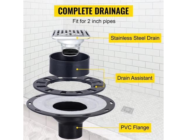 Shower Curb Kit, 38/'x60/' Watertight Shower Curb Overlay with 4/' PVC Central Bonding Flange, 4/' Stainless Steel Grate, 2 Cuttable Shower Curb...
