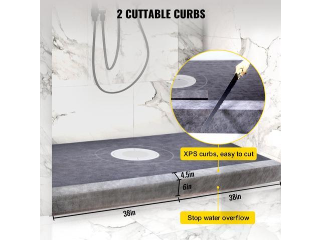 Shower Curb Kit, 38/'x60/' Watertight Shower Curb Overlay with 4/' PVC Central Bonding Flange, 4/' Stainless Steel Grate, 2 Cuttable Shower Curb...