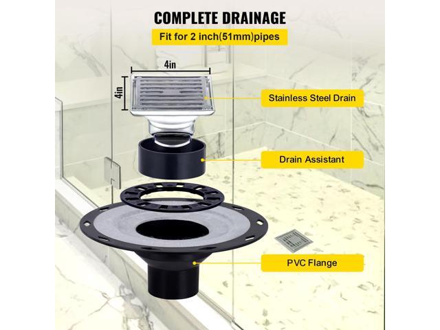 Shower Curb Kit 38/' x 60/' Watertight Shower Curb Overlay with 4/' PVC Offset Bonding Flange, 4/' Stainless Steel Grate, 2 Cuttable Shower Curb...